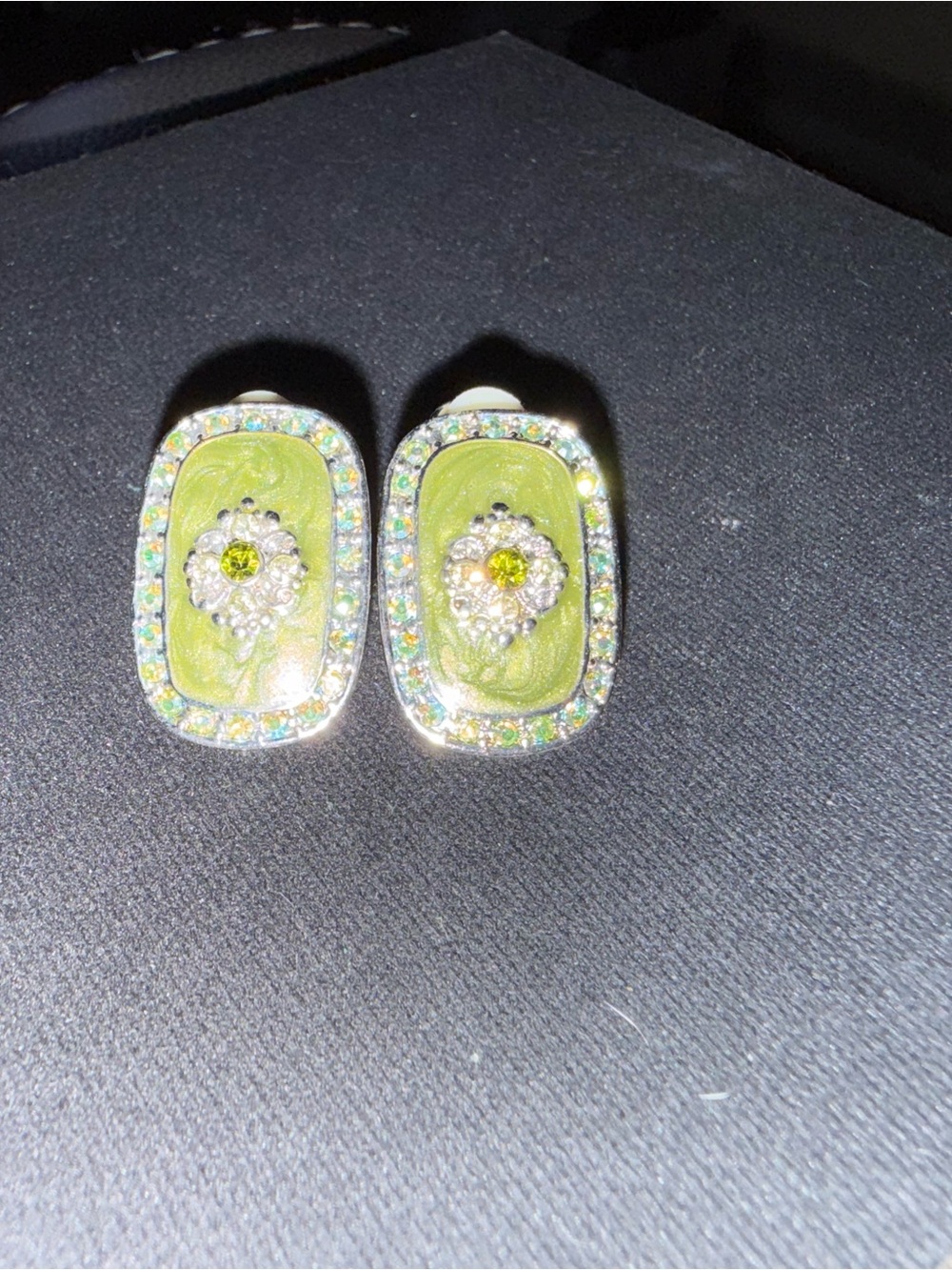 Green Crystal Floral Accent Clip-On Earrings - Women Jewelry